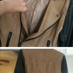 Brown and black faux leather jacket